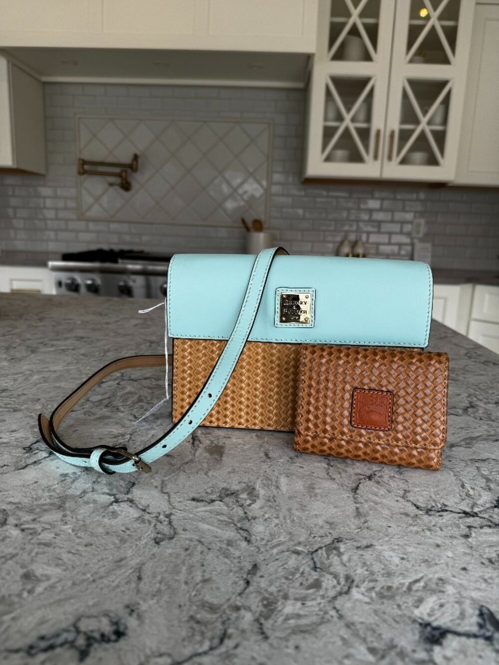 Dooney and Bourke Blue and Faux Wicker Purse and Wallet